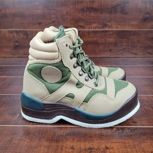 Hodgeman Lakestream Felt Bottom Lace-Up Fishing Shoe Tan Green Brown Youth Sz 5
